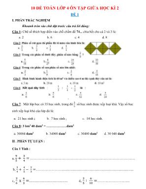 10 Đề ôn tập giữa học kì 2 môn Toán Lớp 4